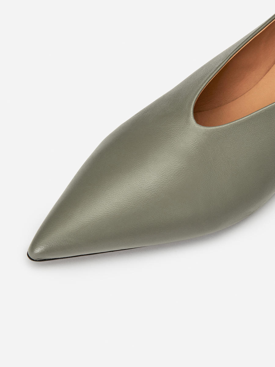 Pointy Leather Pumps-#A3ACA9-12463