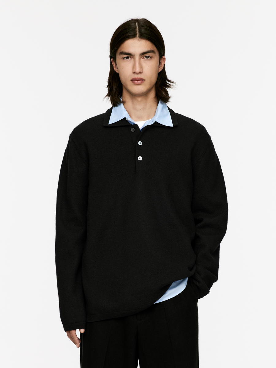 Boiled Wool Polo Shirt-#272628-13514