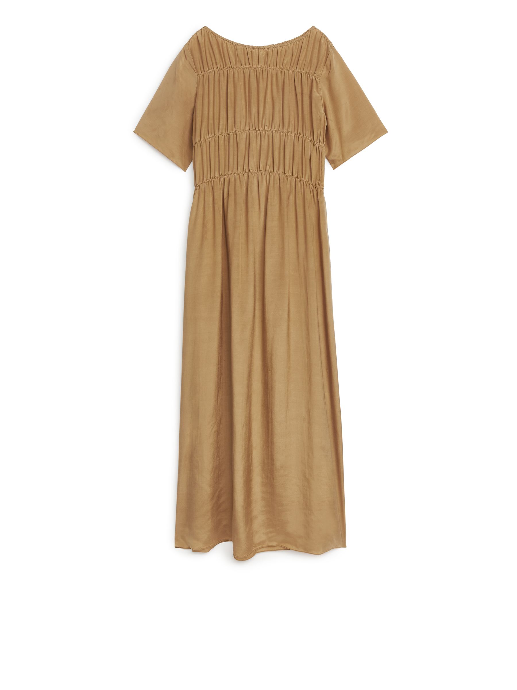 Gathered Lyocell Dress-#A37D58-2692