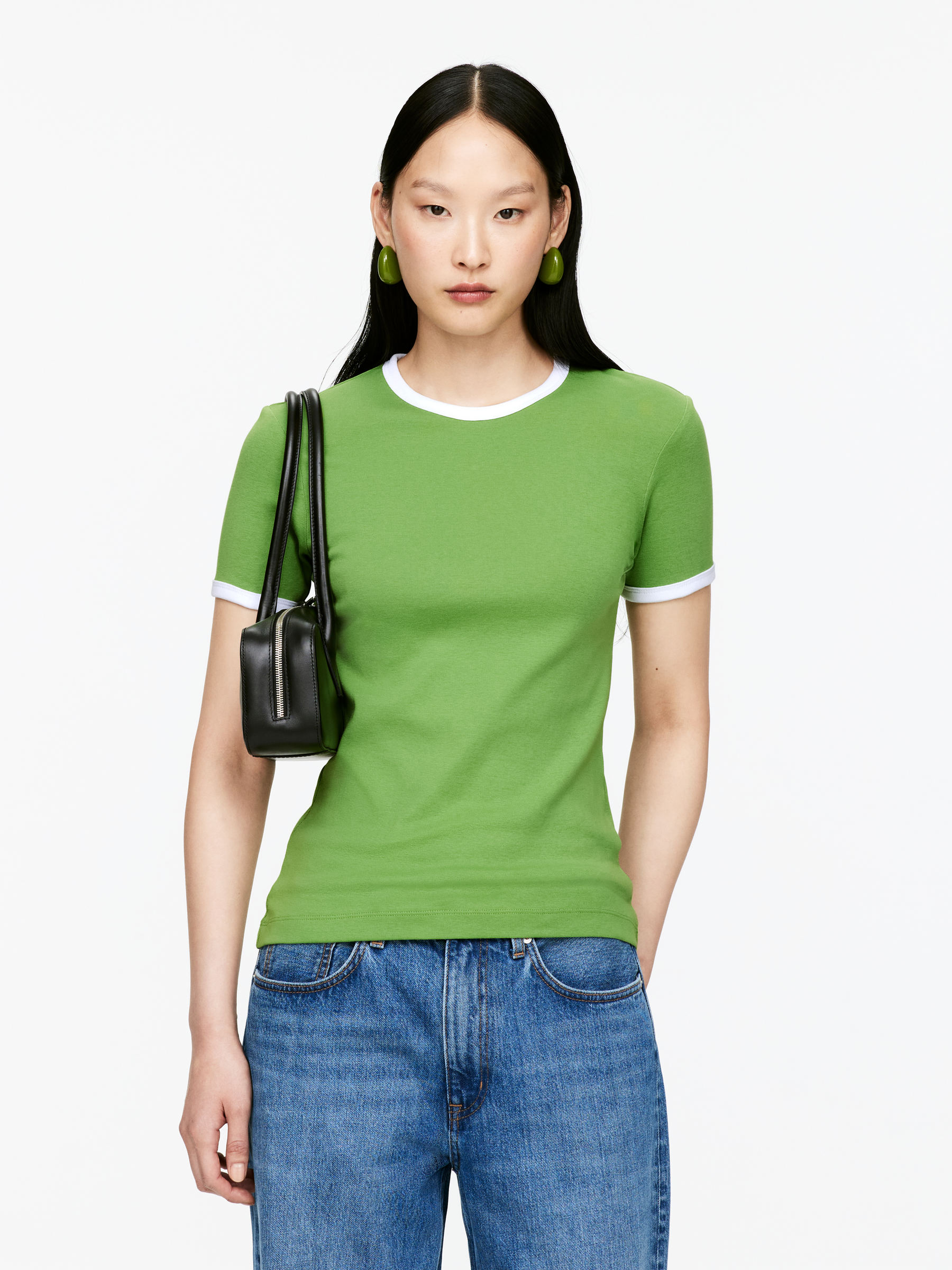 Ribbstickad t-shirt-#7A9255-15564