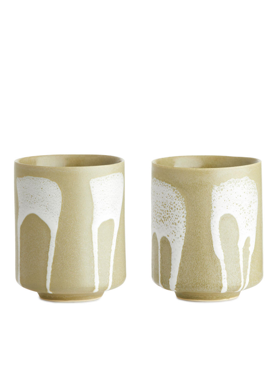 Stoneware Cups Set of 2-#CFD2B4-12659