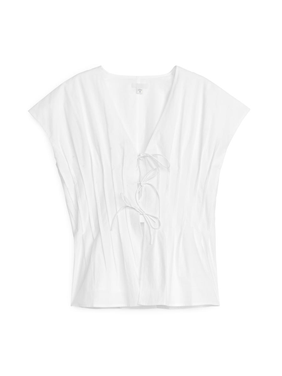 Tie-Front Top - White - Slim fit - Women - 1231367001