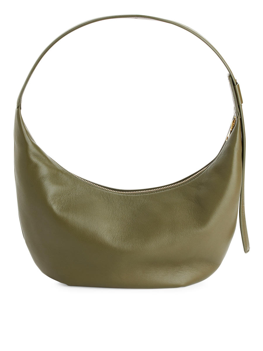 Mid Size Curved Shoulder Bag-#4F4C42-11753