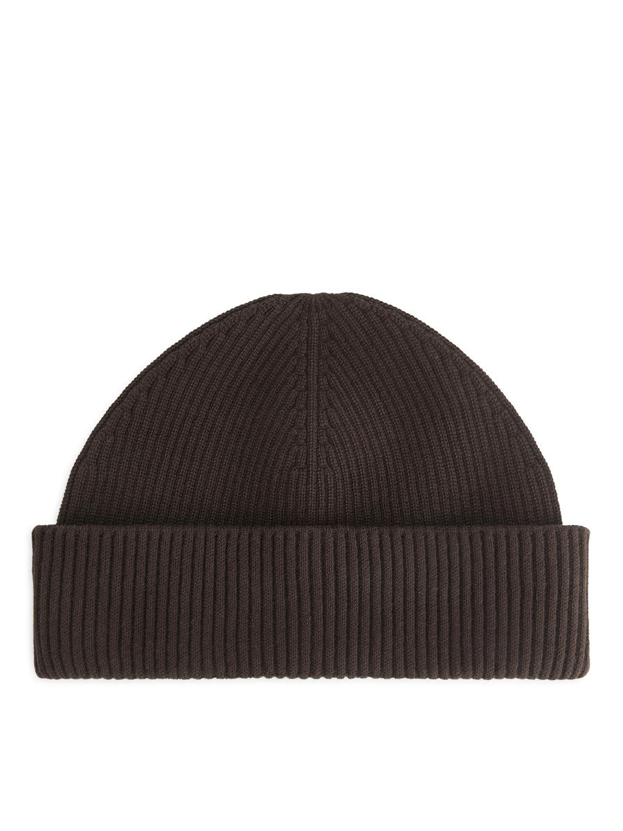 Short Ribbed Cotton Beanie-#3F3838-12035