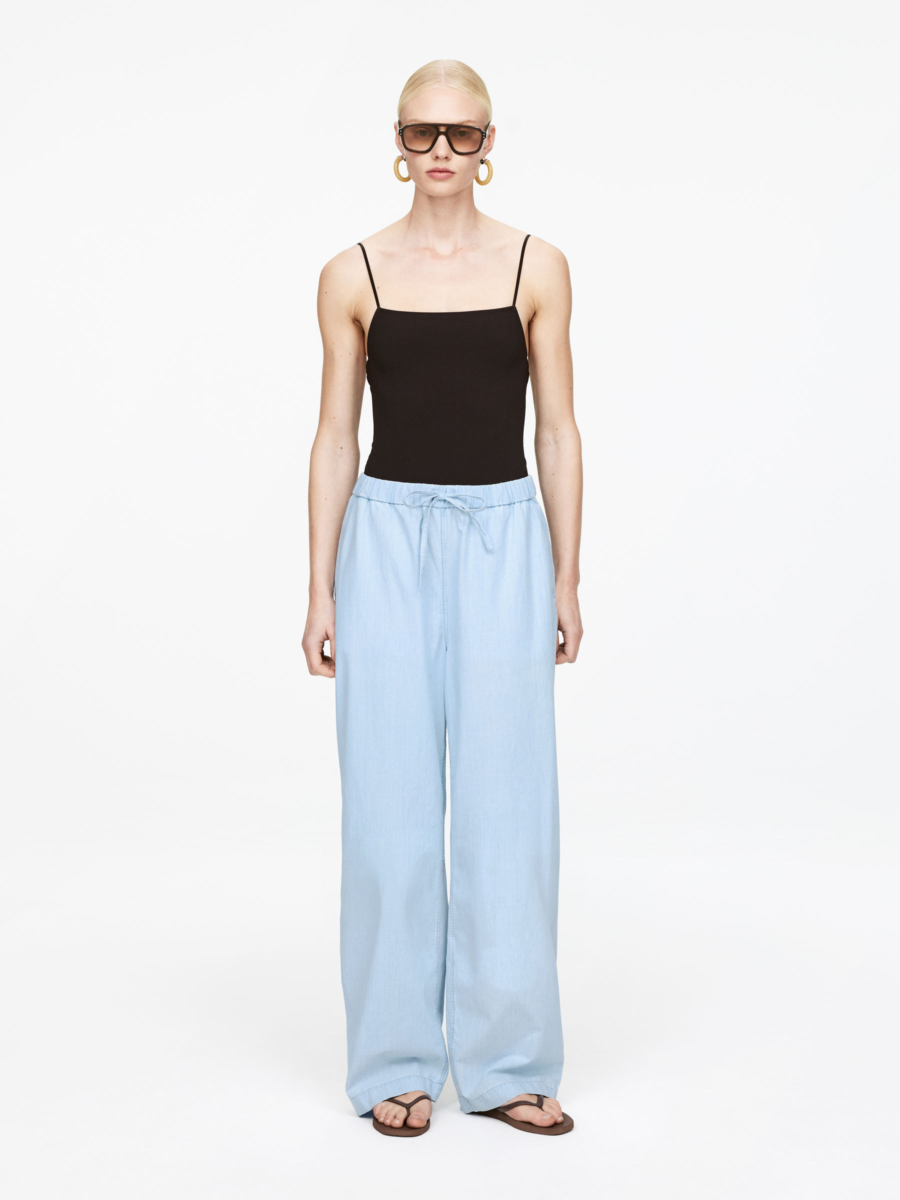 Light Denim Drawstring Trousers-#4F6998-6564