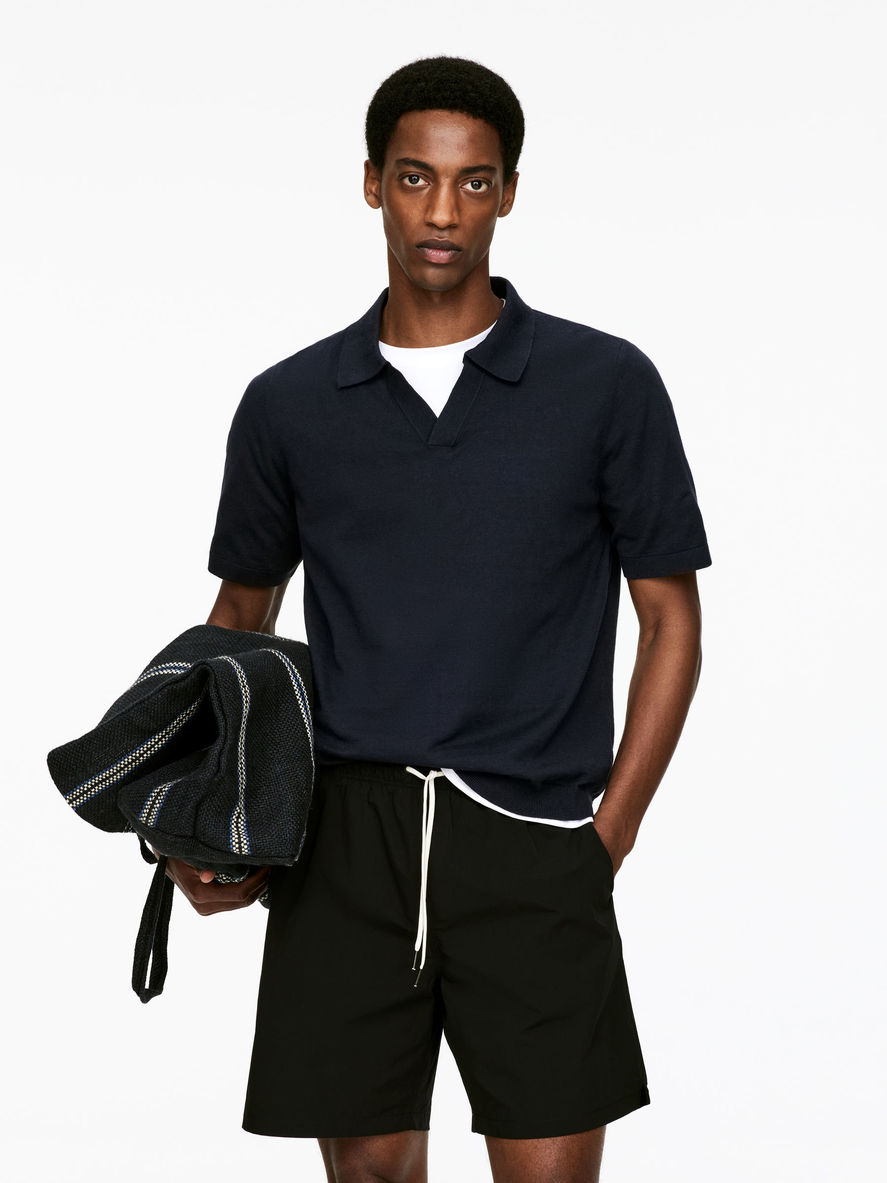 Cotton Linen Polo Shirt-#1A2840-2040