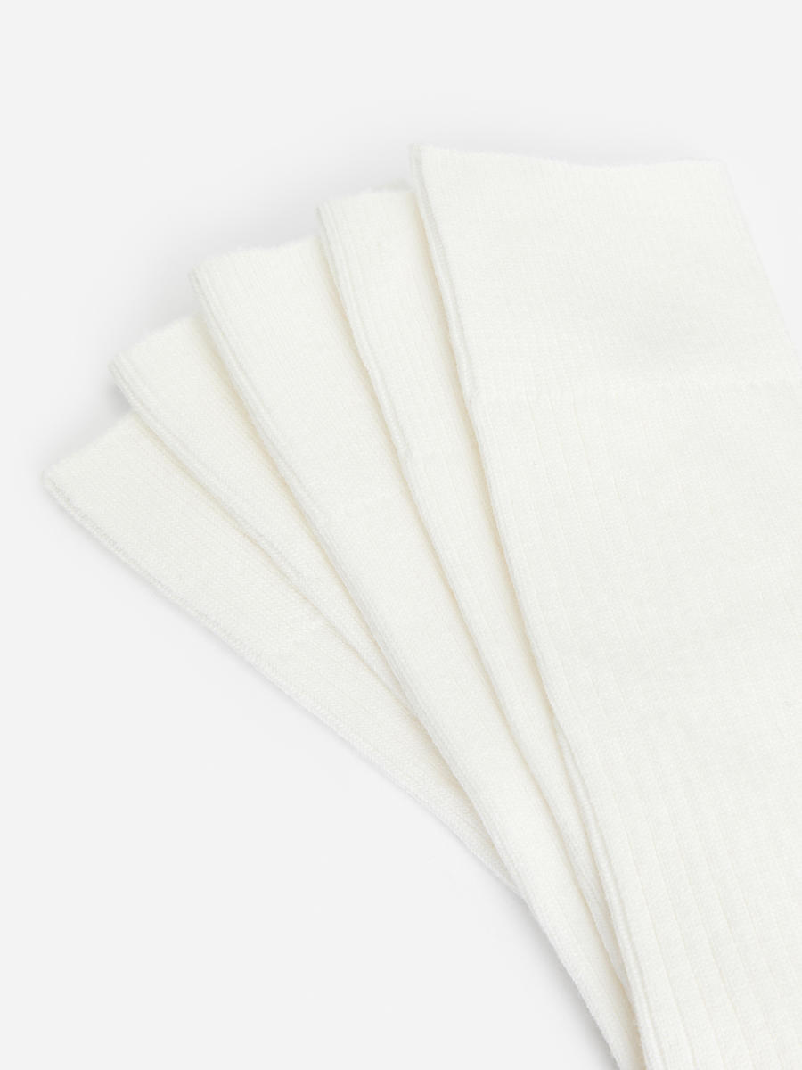 Supima Cotton Rib Socks 5 Pairs - White - Men - 0984411004