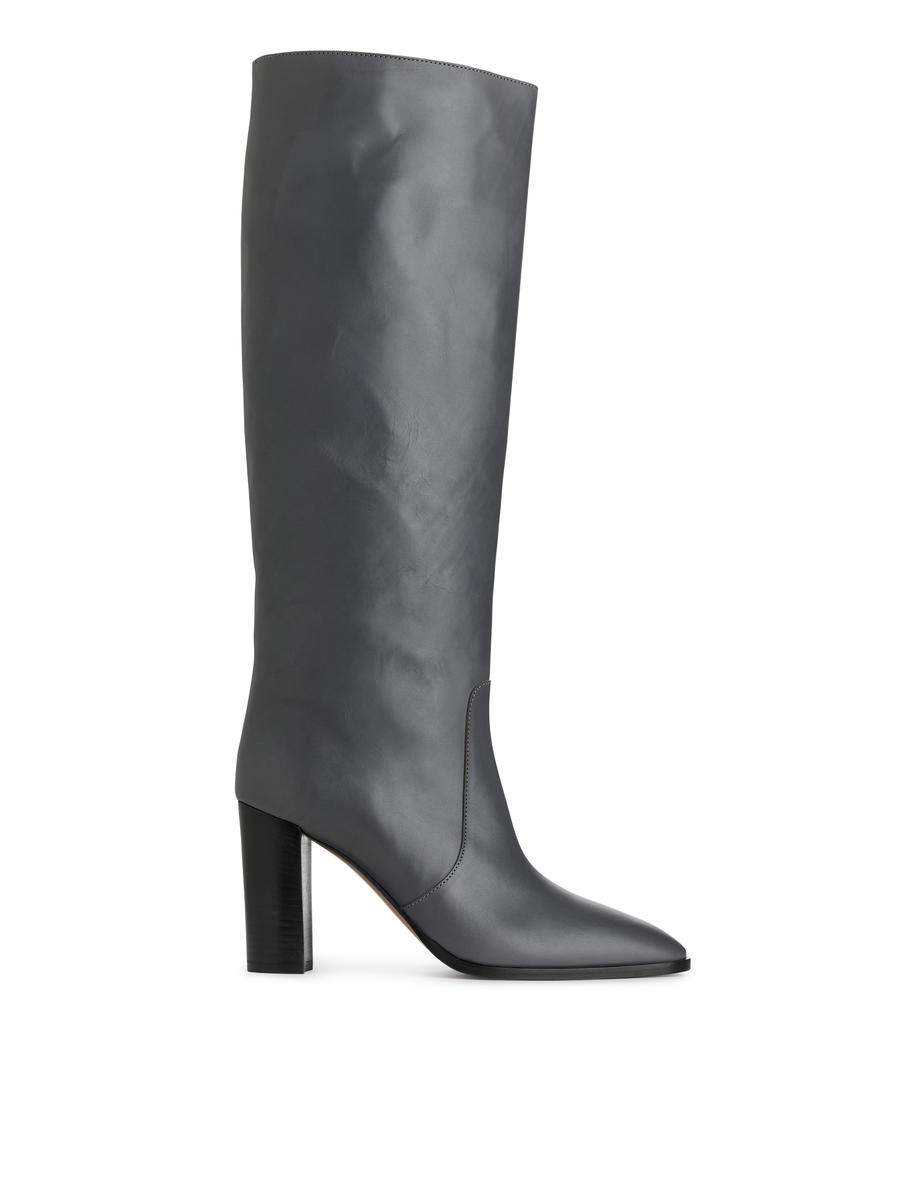 Knee-High Leather Boots-#505661-7376