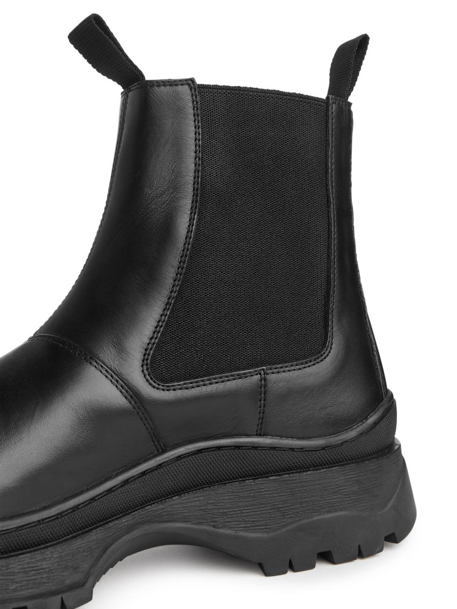 Lederstiefelette mit klobiger Sohle - Schwarz - Men - 0758685001