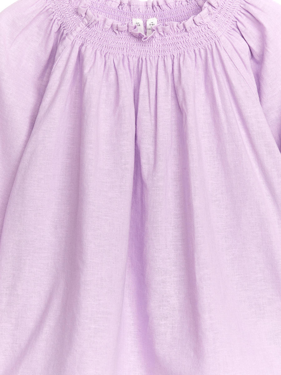 Gathered Linen Blouse - Lilac - Oversized - Children - 1166487003