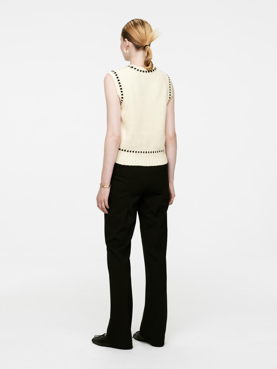 Contrast-Stitch Knitted Vest-#F2E8D6-13622