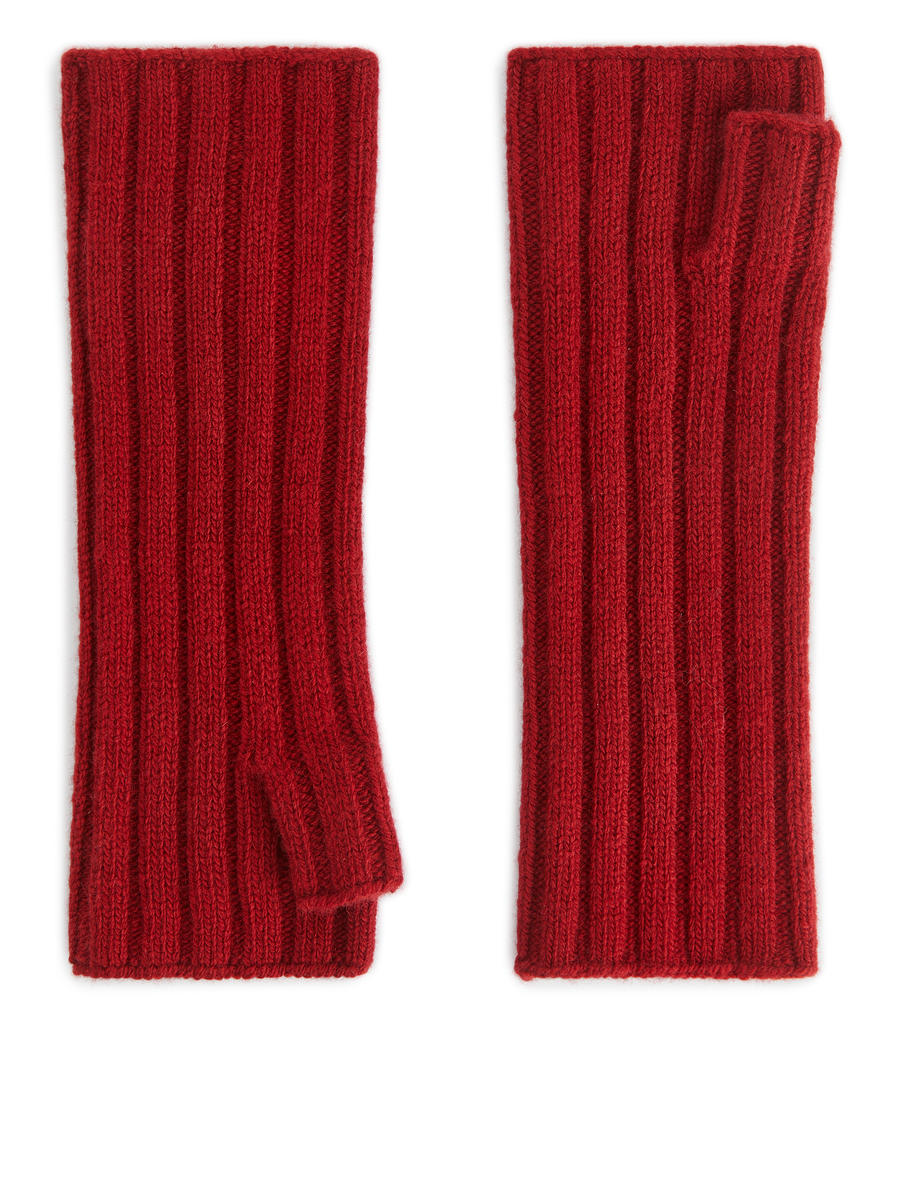 Fingerless Wool Gloves-#702B33-12317