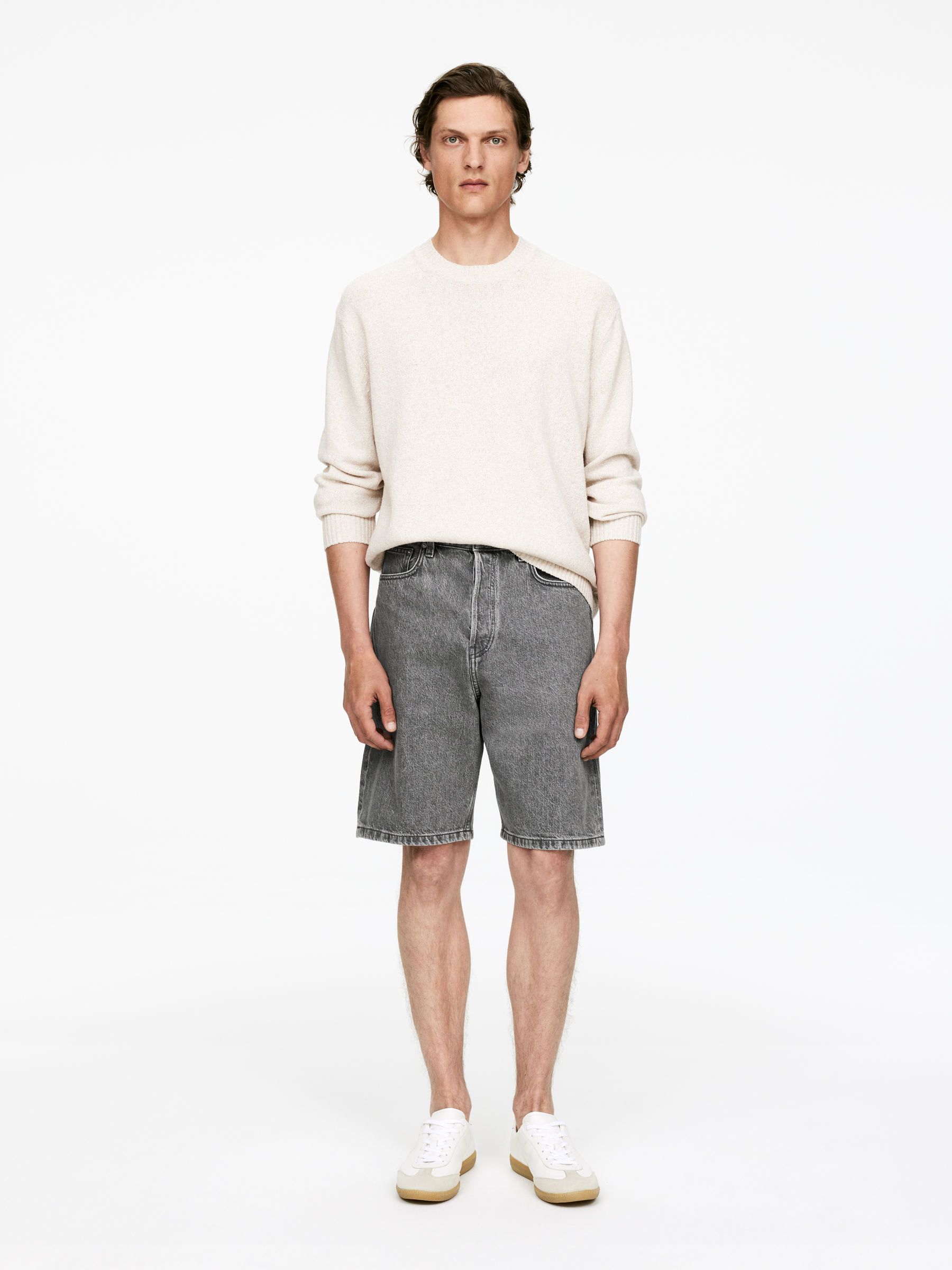 Relaxed Denim Shorts-#A2A3A3-15400