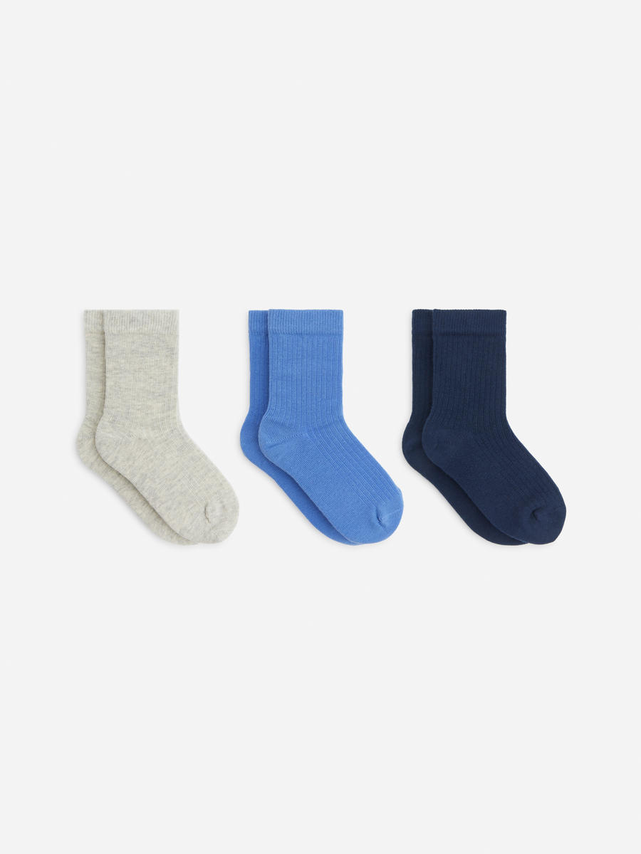 Rippstricksocken, 3 Paare - Grau/Blau/Marineblau - Regular Fit - Children - 0907033042