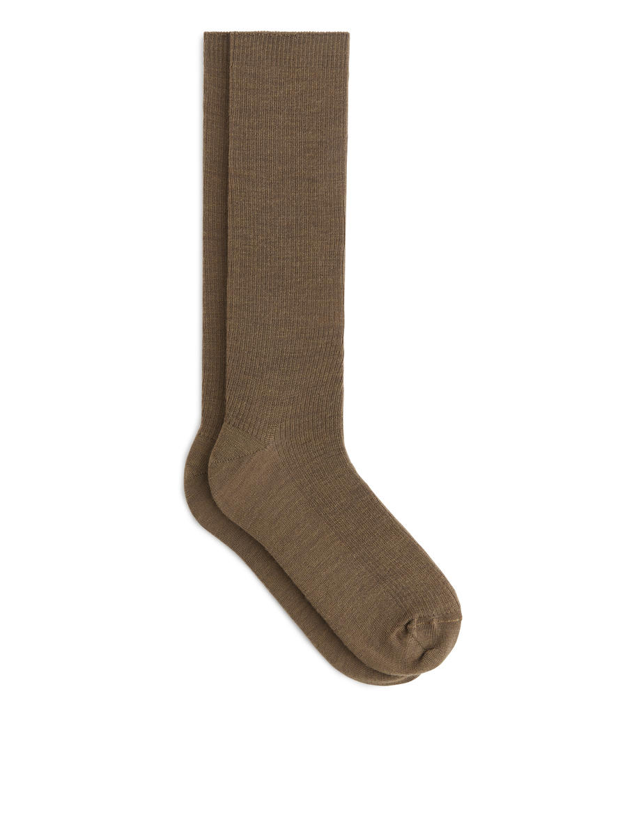 Chaussettes en laine côtelée - Marron - Femme - 1195762004