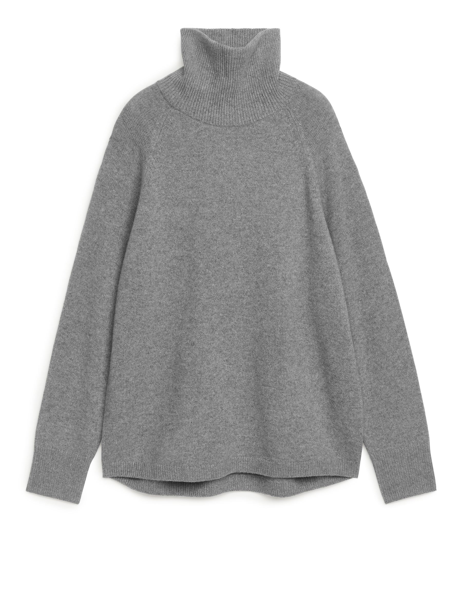 Maglione in cashmere a collo alto con maniche raglan-#9C9EA5-10373