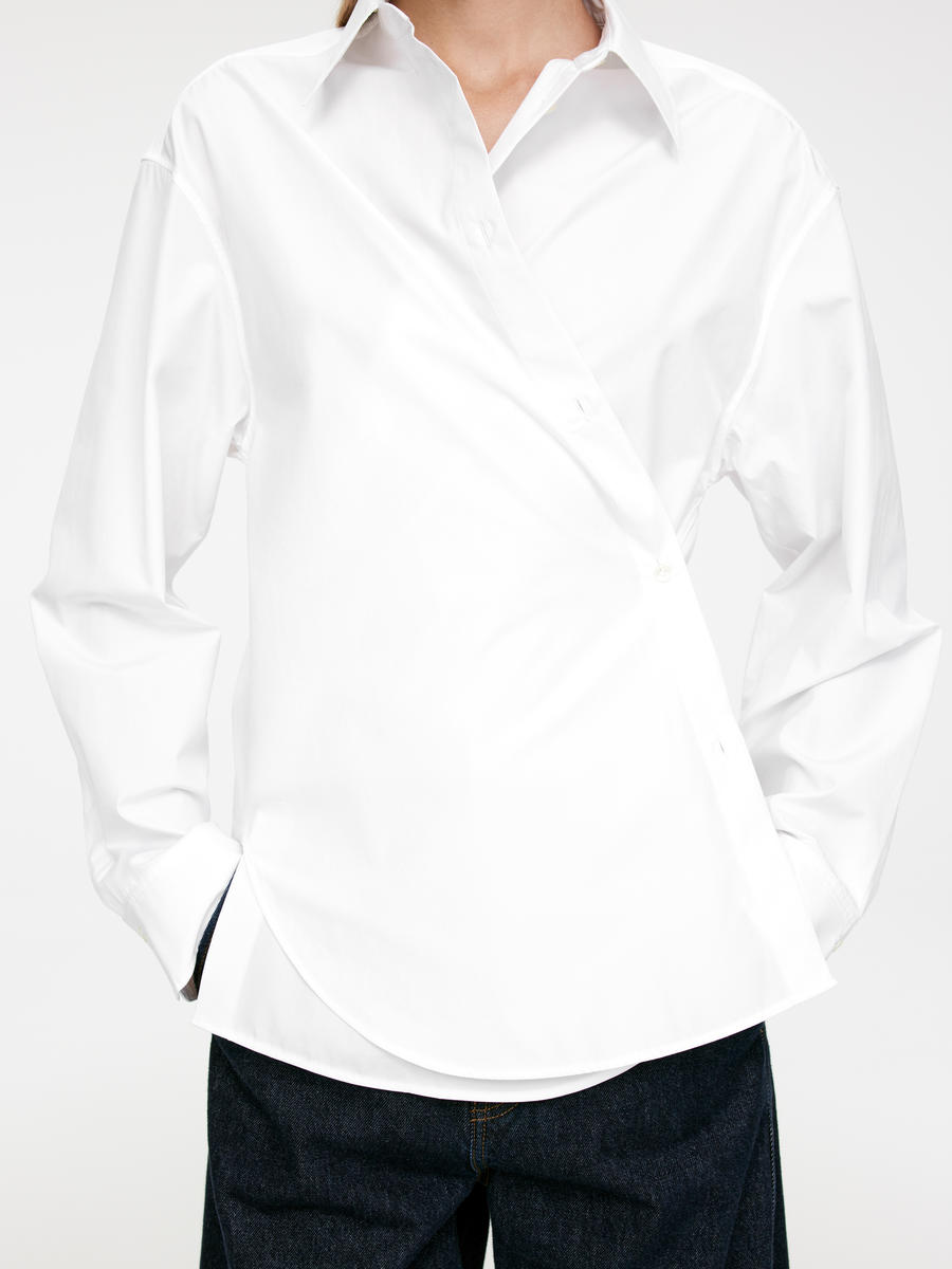 Two-Way Poplin Shirt - White - Slim fit - Women - 1246456001