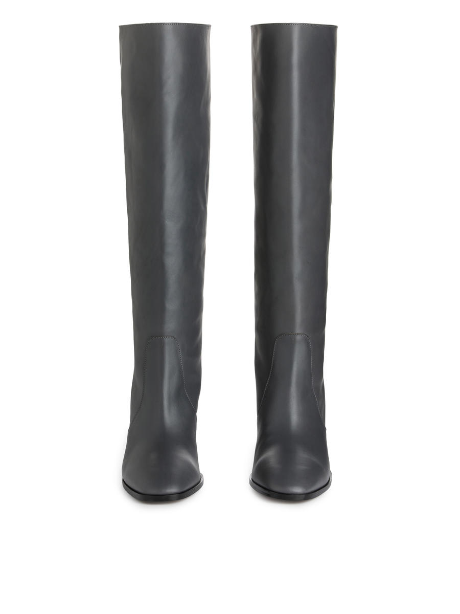 Knee-High Leather Boots-#505661-7376